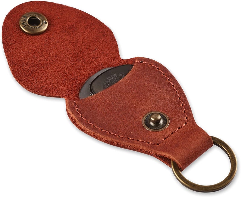 IRIDESCENT Leather Guitar Pick Holder Keychain, Guitar Pick Holder Case Bag, Plectrum Key Fob Cases Bag, Gift for Guitar Players (Cognac) - Image 3